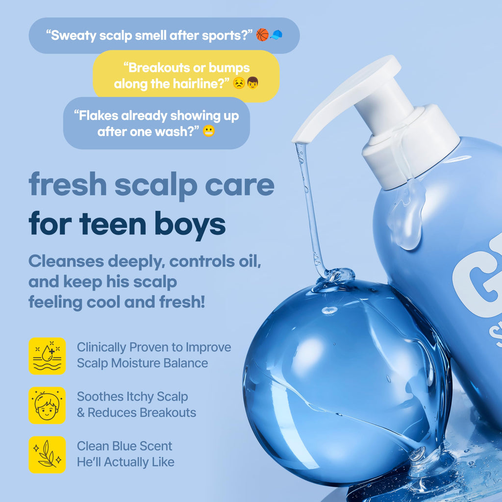 TS GD Shampoo for Flake Prone Scalp (14.1 oz) – Teen Hair Care, SLS/SLES Free, Korean Formula | Blue