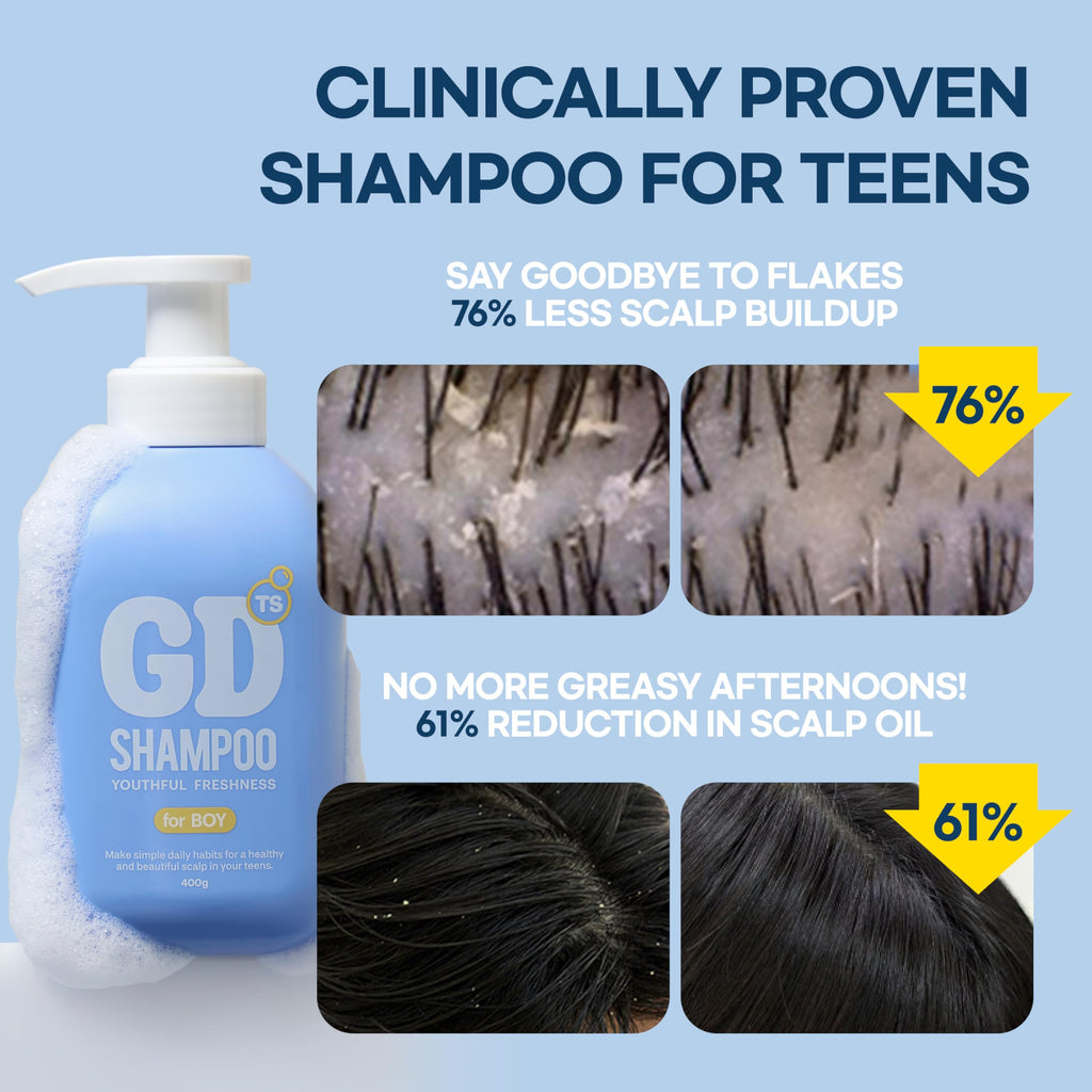 TS GD Shampoo for Flake Prone Scalp (14.1 oz) – Teen Hair Care, SLS/SLES Free, Korean Formula | Blue