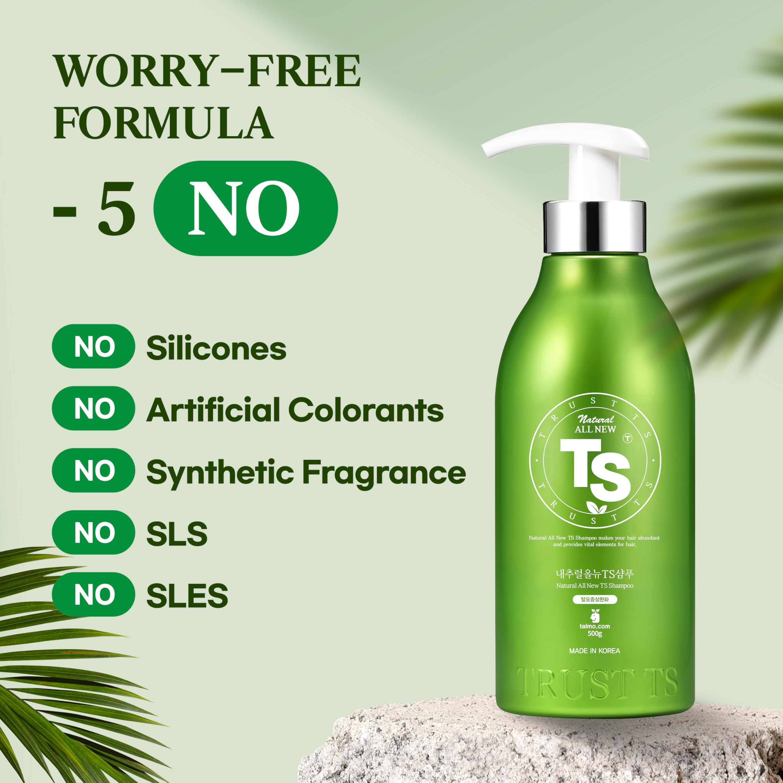 TS SHAMPOO TS Natural All New Shampoo – Sulfate-Free Korean Shampoo for Sensitive Scalp with Salicylic Acid (16.9 oz) | Dandruff & Itchy Scalp Relief