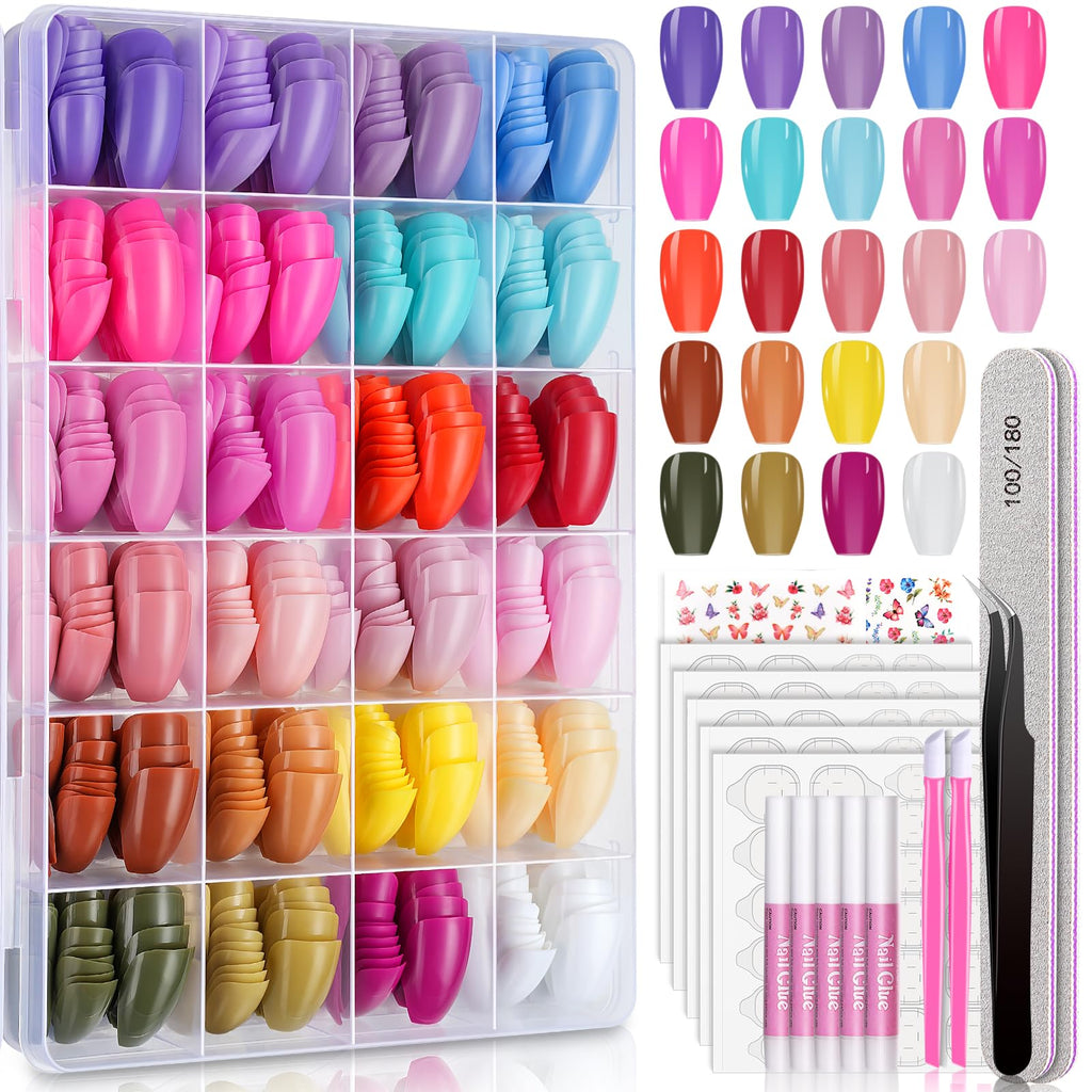 TsMADDTs 720 Pcs Coffin Press-On Nails – 12 Colors with Glue, File, Tabs & Tweezers