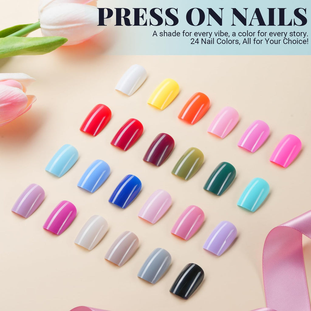TsMADDTs Medium Square Press On Nails - 720 Pcs Kit with Glue, Files & Tools