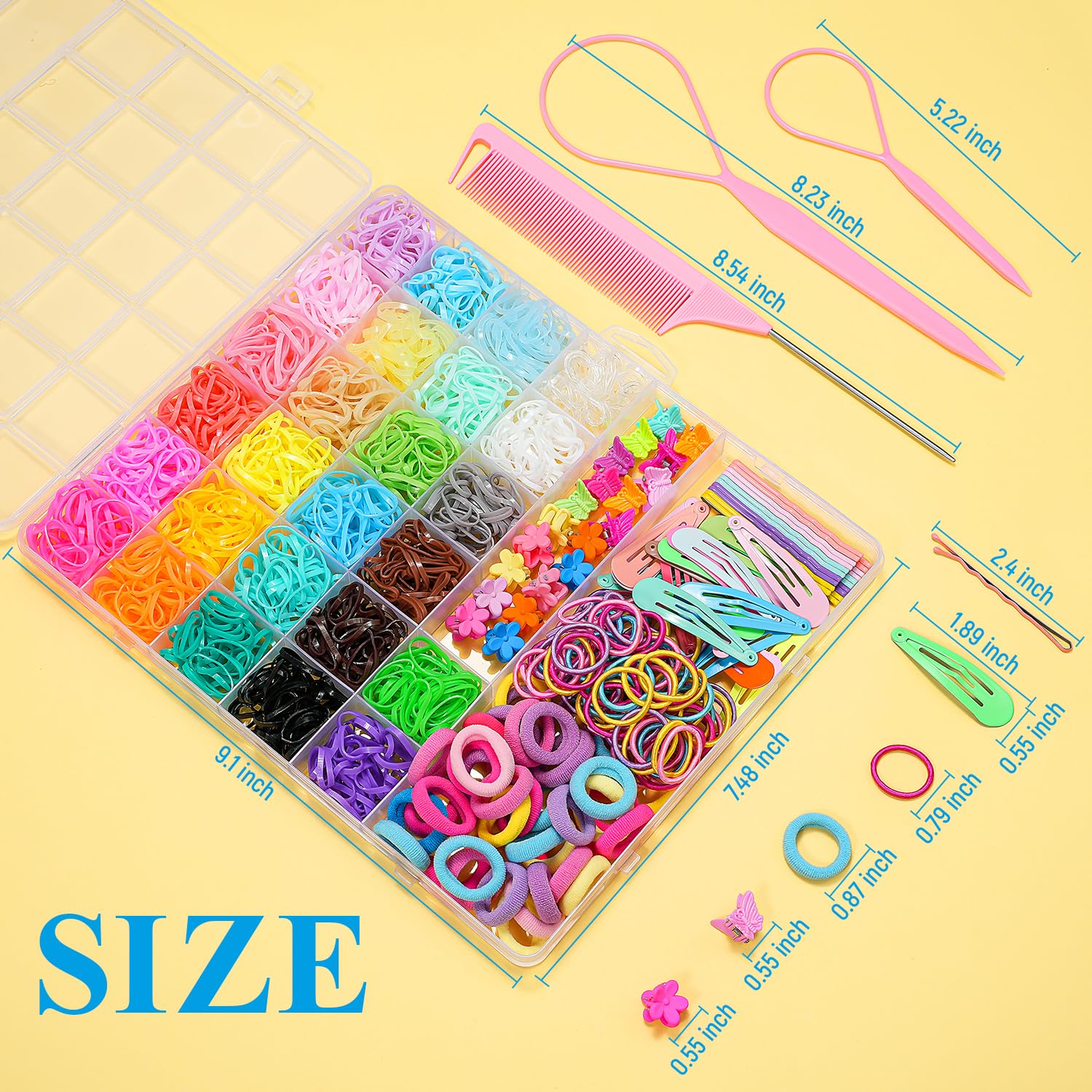TsMADDTs Elastic Hair Ties for Kids – 26 Colors, Clips & Styling Tools Kit | 1300+ Pieces