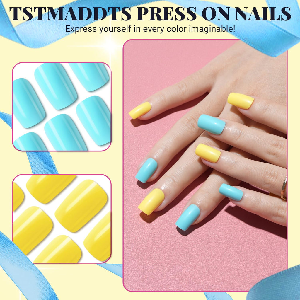 TsMADDTs Medium Square Press On Nails - 720 Pcs Kit with Glue, Files & Tools
