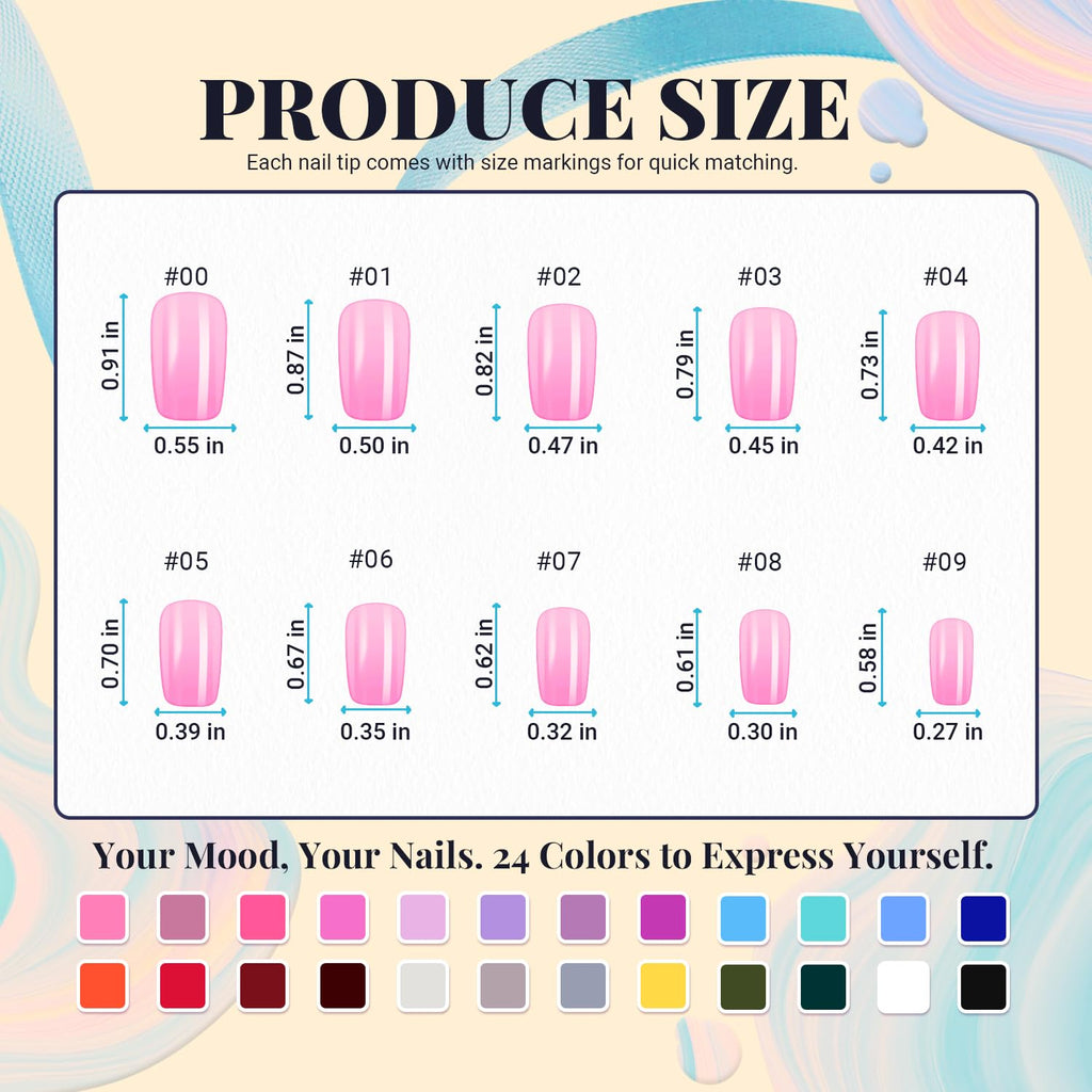 TsMADDTs Medium Square Press On Nails - 720 Pcs Kit with Glue, Files & Tools