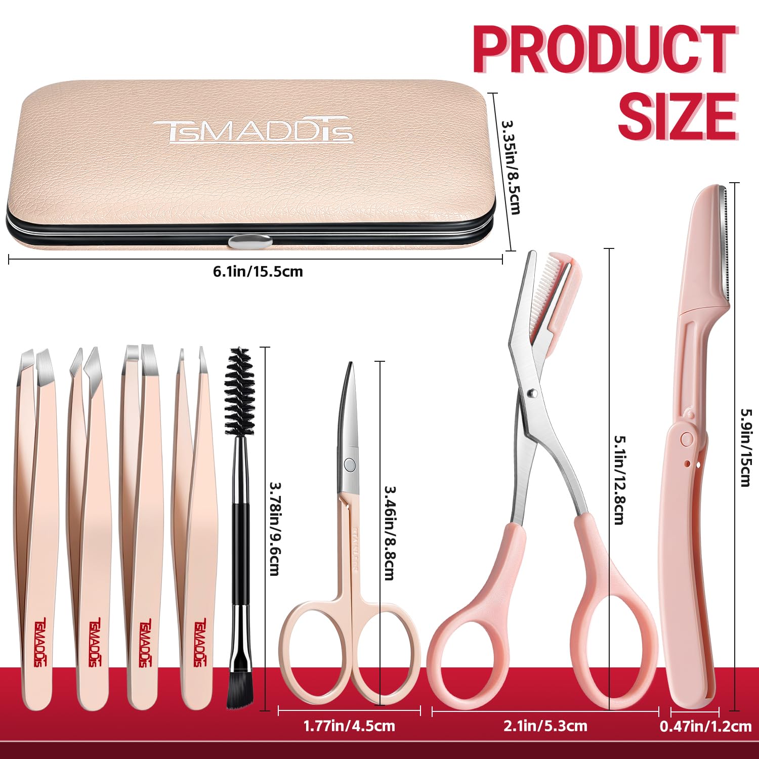 TsMADDTs 8-in-1 Eyebrow Kit for Women | Precision Tweezers, Trimmer, Scissors, Razor & Brush in Travel Case