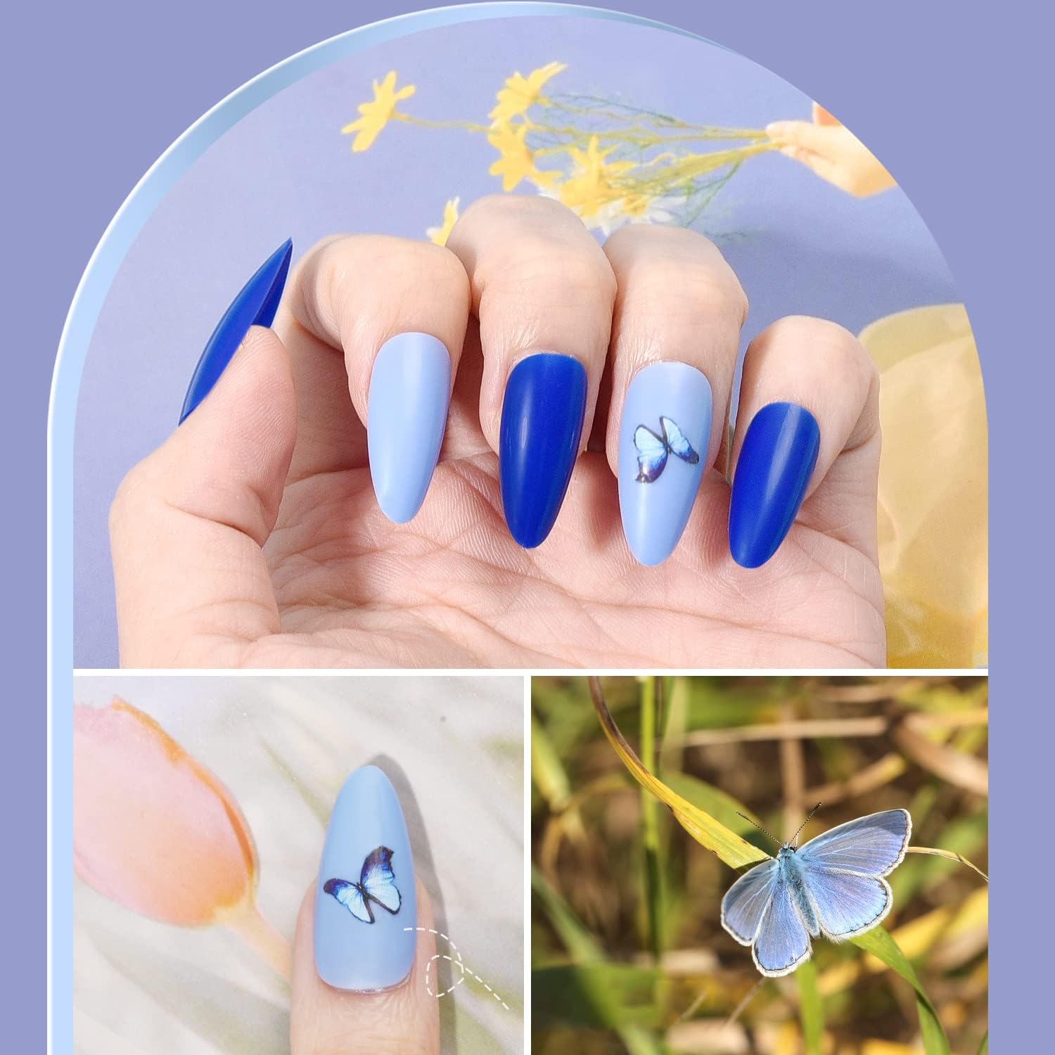 TsMADDTs Press On Nails Almond – 24 Colors, 720 pcs Kit with Glue, Tabs, Stickers & Tweezers