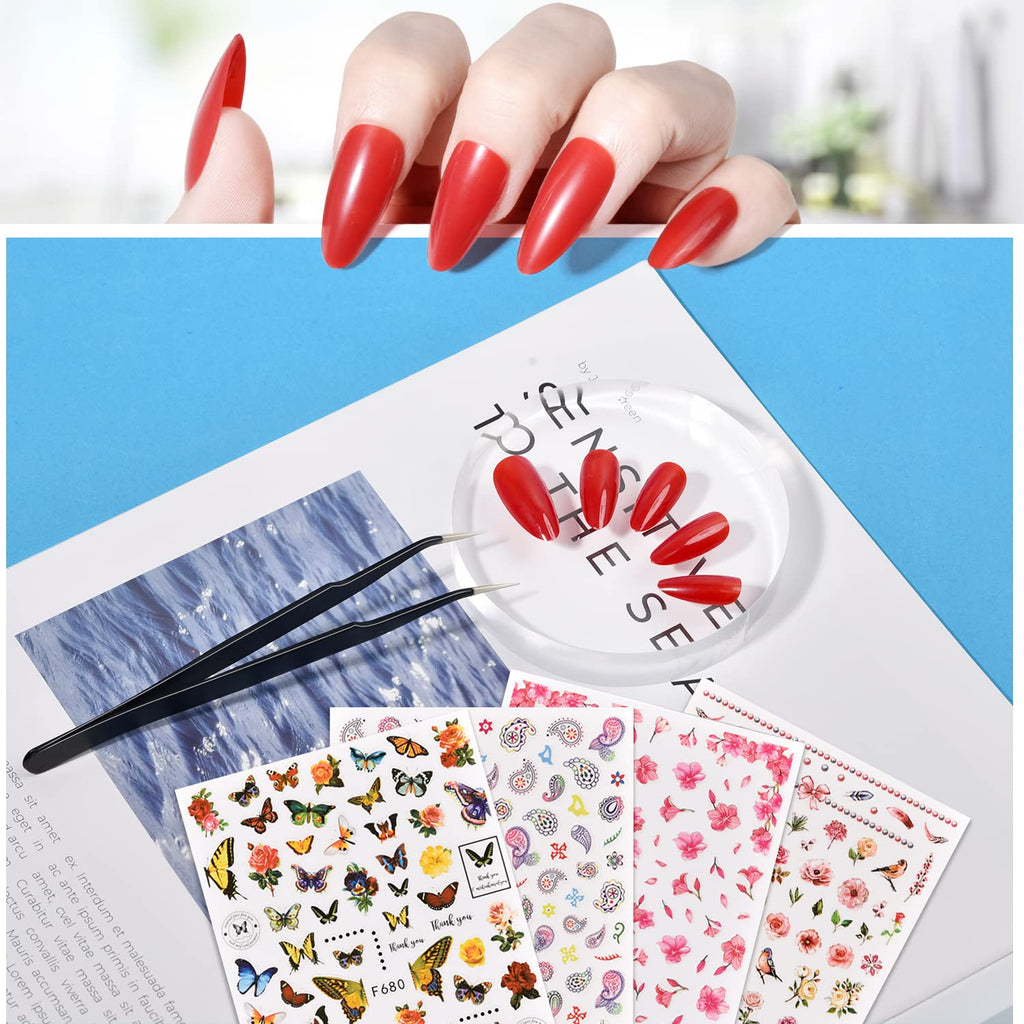 TsMADDTs Press On Nails Almond – 24 Colors, 720 pcs Kit with Glue, Tabs, Stickers & Tweezers