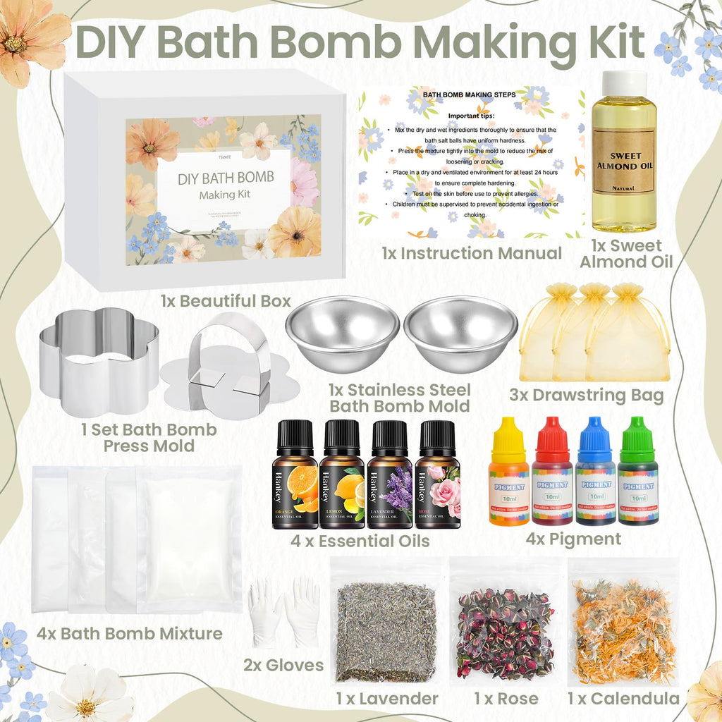 TSVATE Bath Bomb Making Kit – DIY Spa Bombs for Women | Create Colorful Fizz at Home