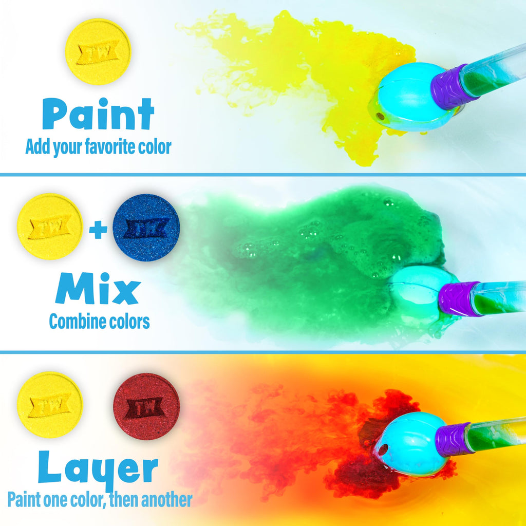 Tub Works Bath Color Brush Kids Bath Bomb Set – Nontoxic & Fragrance-Free | Paint Water with Vibrant Colors