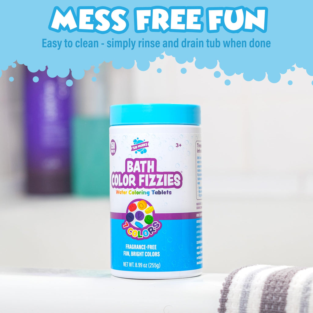 Tub Works Bath Color Fizzies, 150 Count, 3-Pack | Non-Toxic & Fragrance-Free Color Bath Tablets