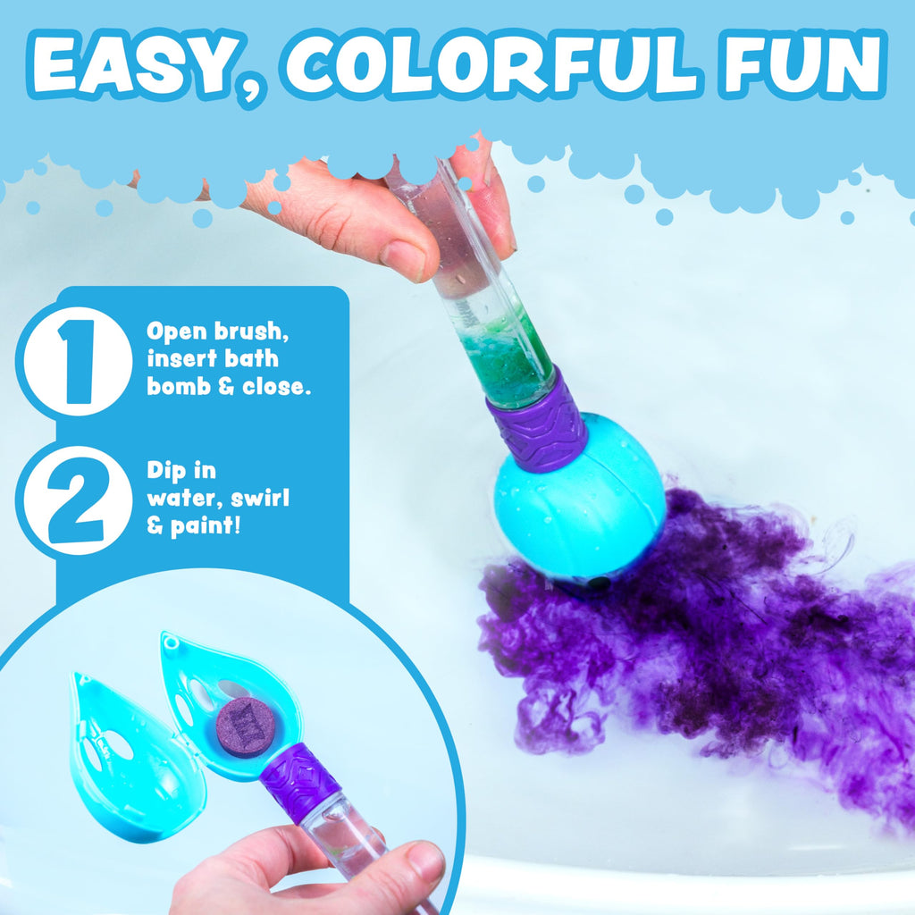 Tub Works Bath Color Brush Kids Bath Bomb Set – Nontoxic & Fragrance-Free | Paint Water with Vibrant Colors