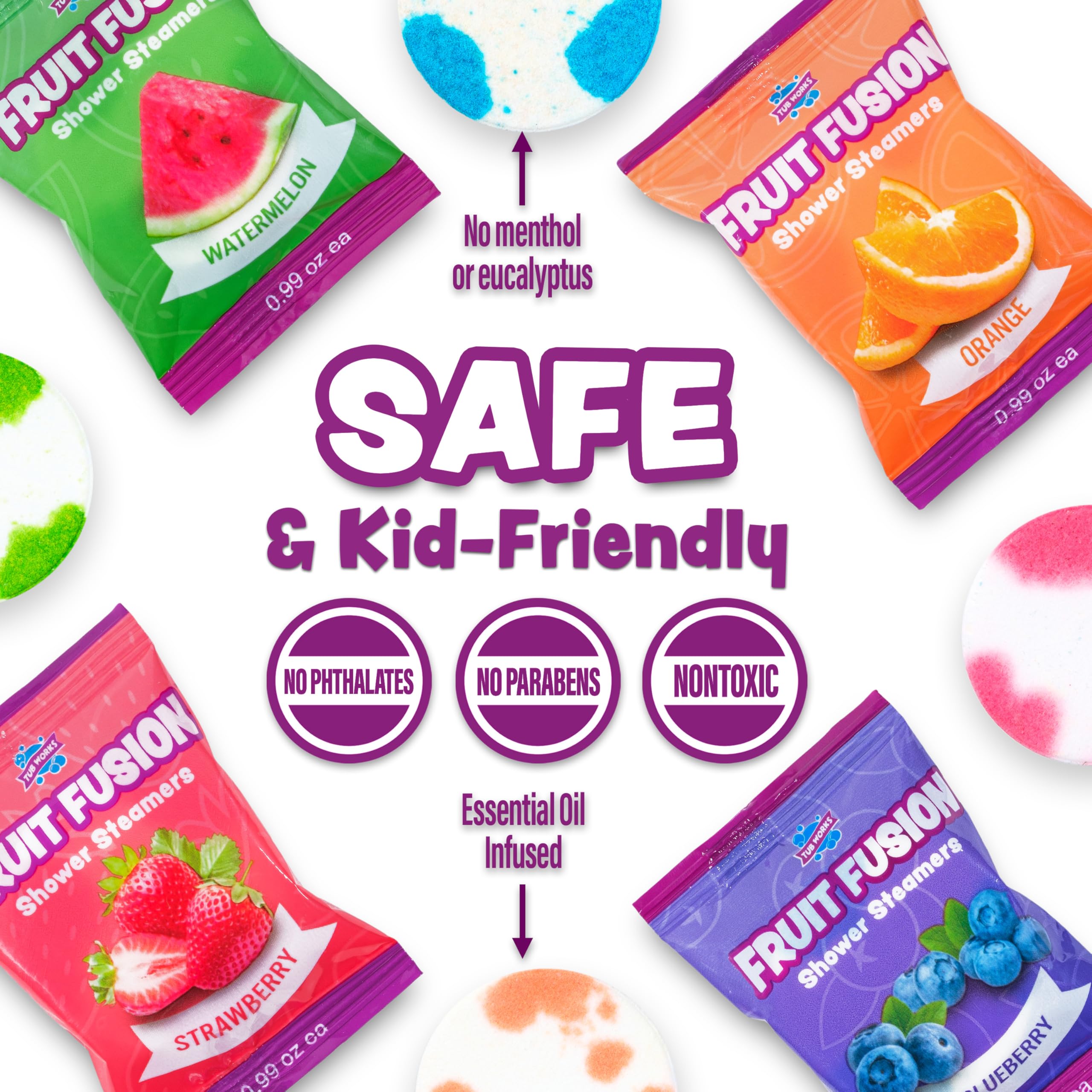 Tub Works Fruit Fusion Shower Steamers – 12 Pack for Kids | Fresh, Fruity Aromatherapy