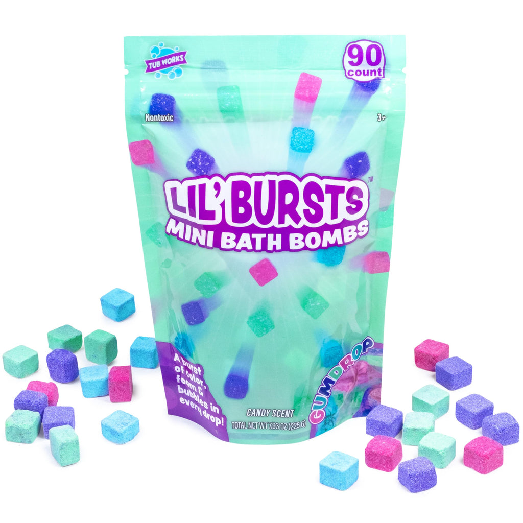 Tub Works Lil' Bursts Mini Bath Bombs for Kids – 90 Count, Gumdrop, Non-Toxic Foam & Color