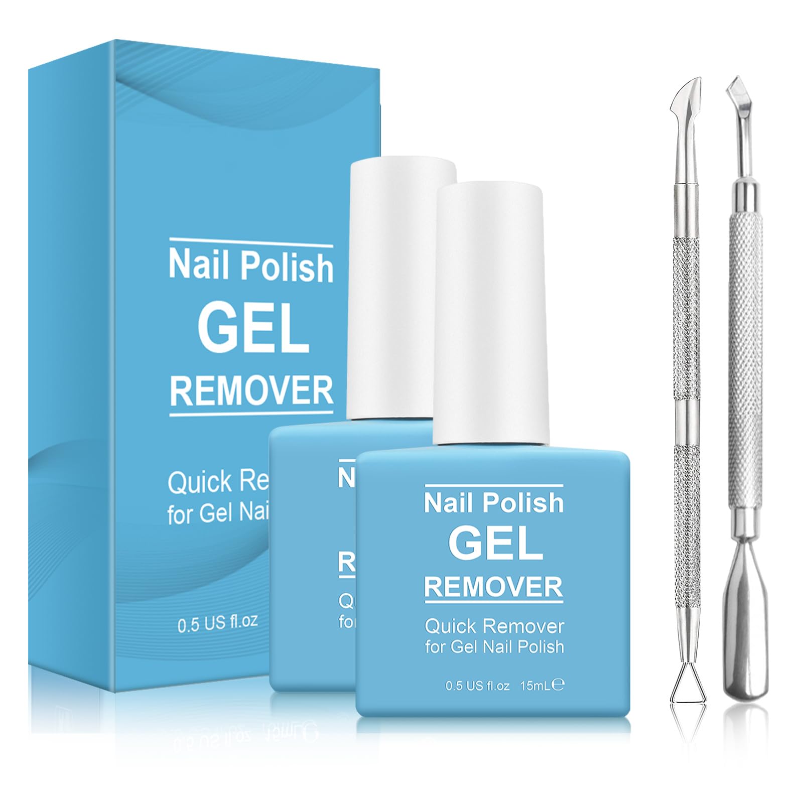 Tudiqe 2 Pack Gel Nail Polish Remover – Quick 2-5 Min Soak-Off (No Foil) Includes Cuticle Pusher & Scraper