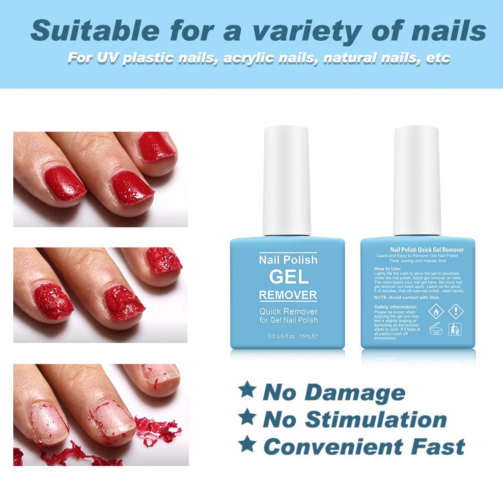 Tudiqe 2 Pack Gel Nail Polish Remover – Quick 2-5 Min Soak-Off (No Foil) Includes Cuticle Pusher & Scraper