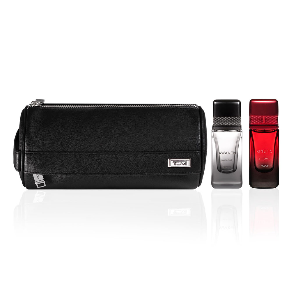 TUMI Dopp Kit Gift Set: AWAKEN & KINETIC Eau de Parfum + Travel Toiletry Bag