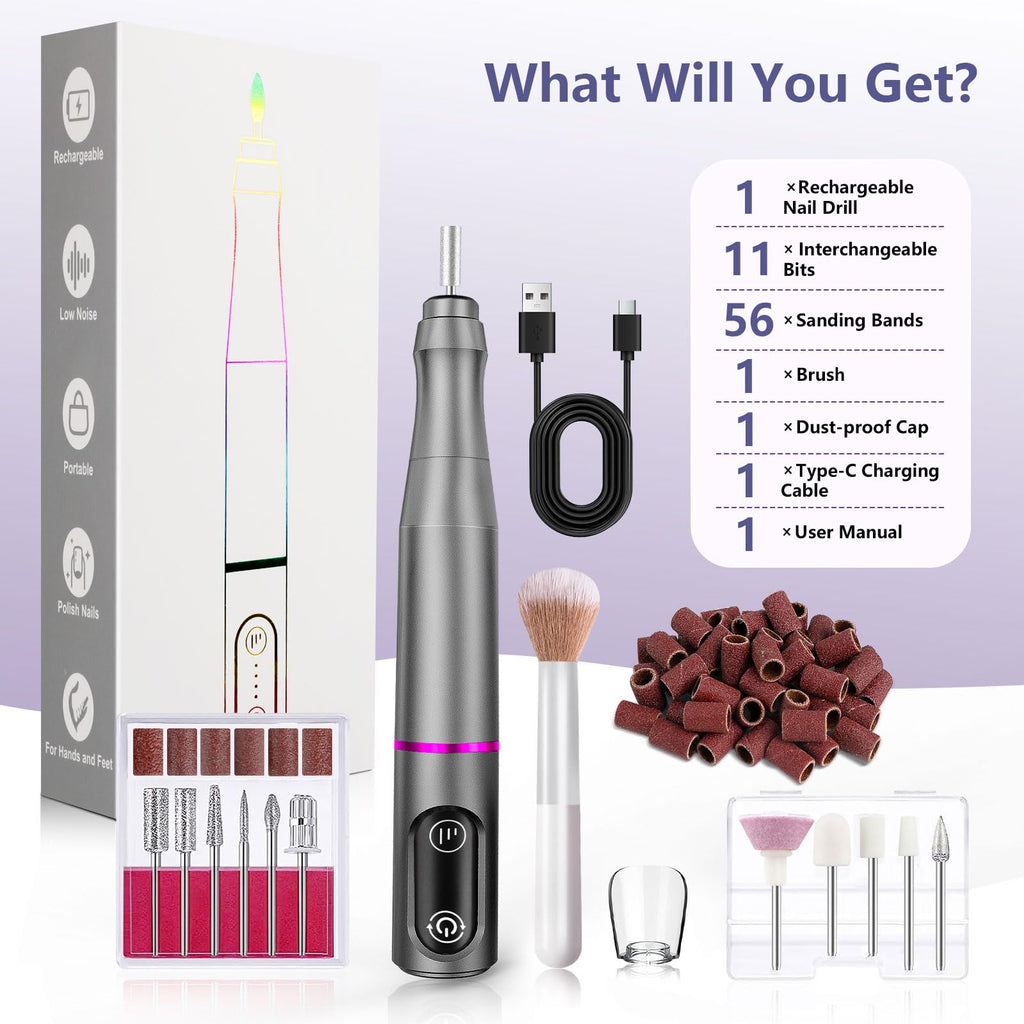 TUOBEO Cordless Nail Drill Kit – Rechargeable Efile for Salon-Quality Nails
