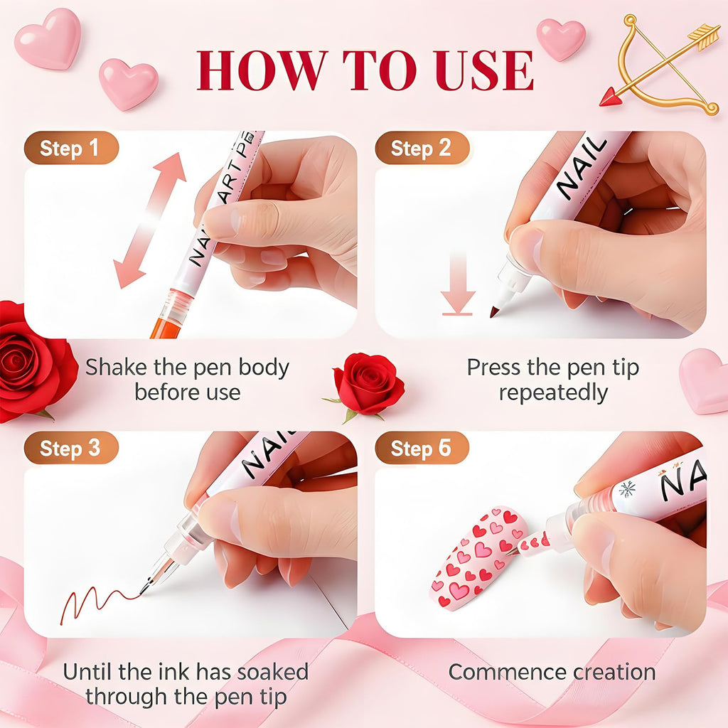 TUONU Valentines Day Nail Art Pens Set – 12 Colors, 0.5mm Tips for Kids