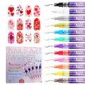 TUONU Valentines Day Nail Art Pens Set – 12 Colors, 0.5mm Tips for Kids