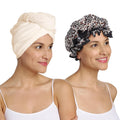 Turbie Twist Microfiber Hair Towel Wrap & Stylin' Shower Cap – Tan & Leopard Print