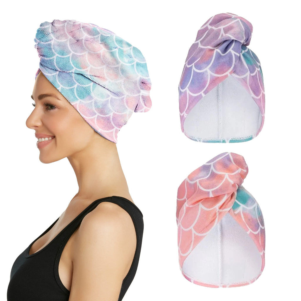 Turbie Twist 2-Pack Mermaid Microfiber Hair Towel Wrap – Fast Dry, Travel-Ready