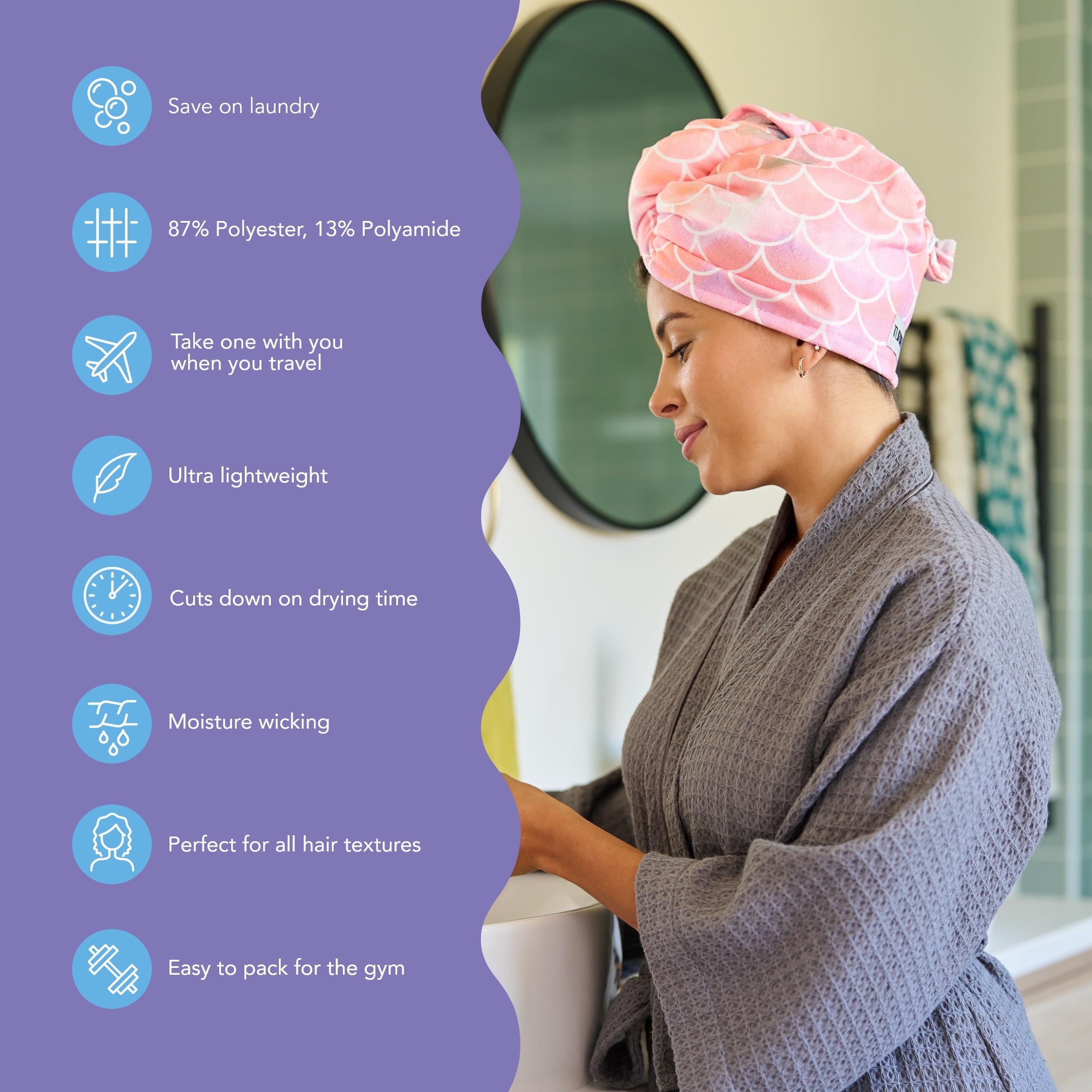 Turbie Twist 2-Pack Mermaid Microfiber Hair Towel Wrap – Fast Dry, Travel-Ready