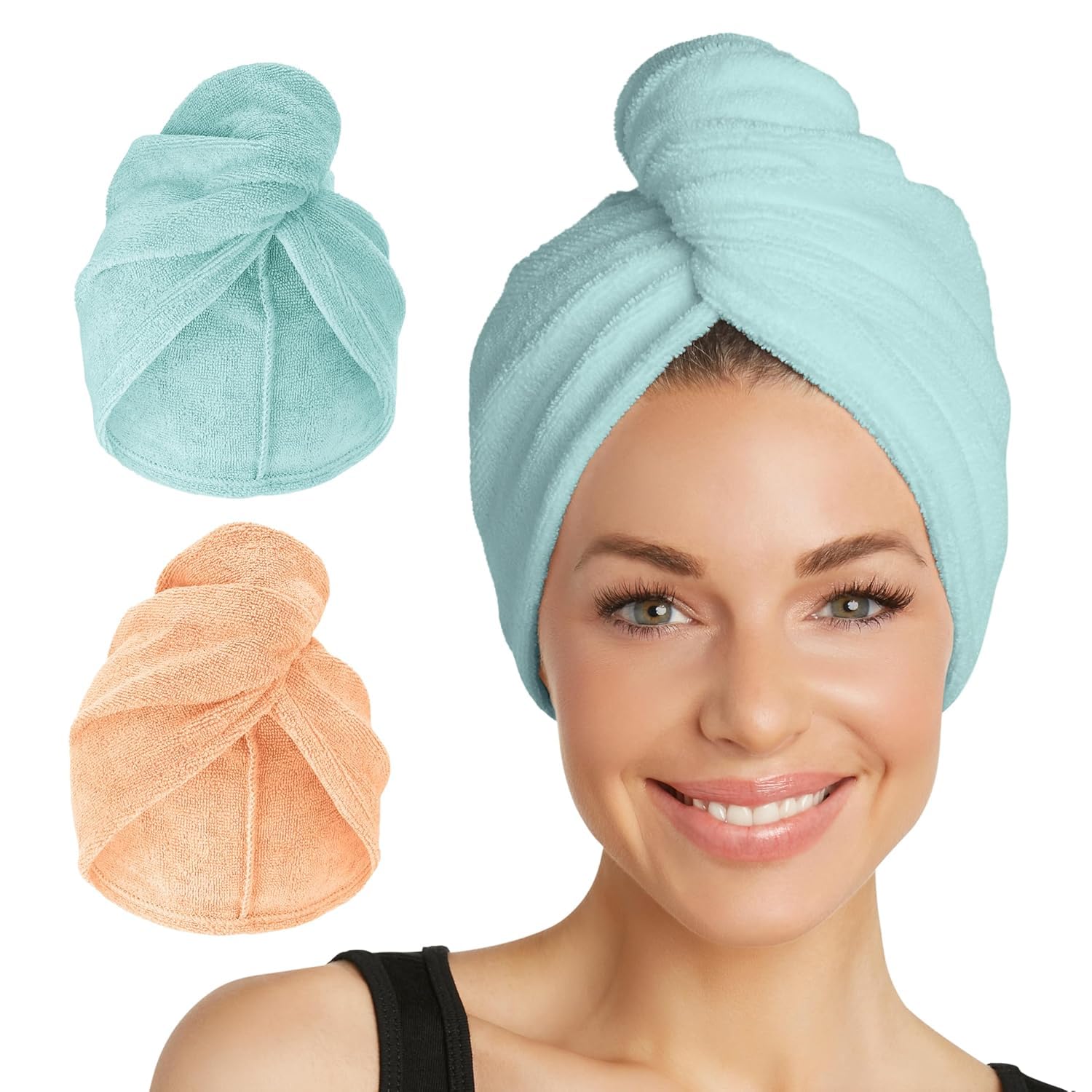 Turbie Twist 2-Pack Microfiber Hair Towel – Quick Dry Hair Wrap for Travel | Bermuda & Peach