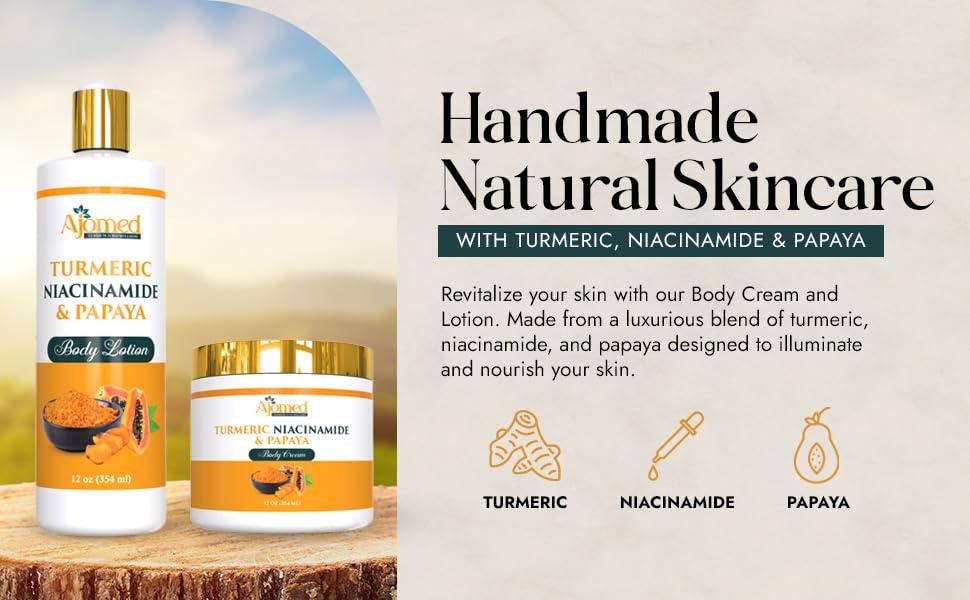 Turmeric Body Cream – Handmade Niacinamide Papaya Turmeric Moisturizer for All Skin Types | 8 oz