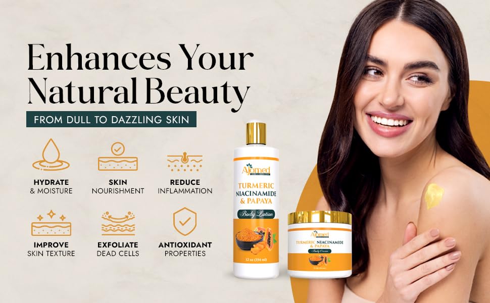 Turmeric Body Cream – Handmade Niacinamide Papaya Turmeric Moisturizer for All Skin Types | 8 oz