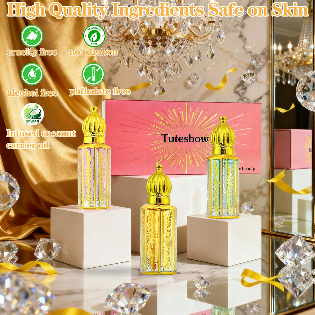 Tuteshow 3-Pack Arabian Perfume for Women – Oil Roll-On Set (0.4 fl oz each)