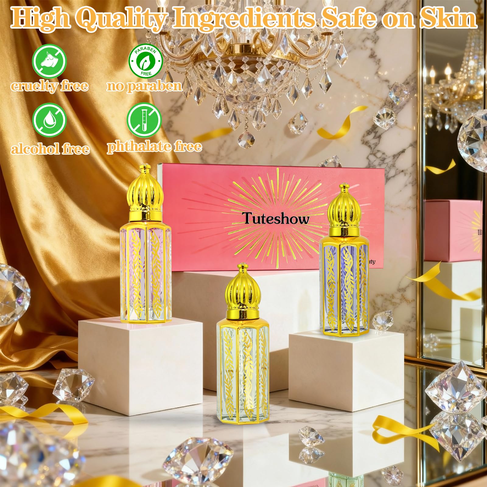 Tuteshow Arabic Perfume Oil for Women – Long-Lasting Roll-On with Rose, Sandalwood & Musk