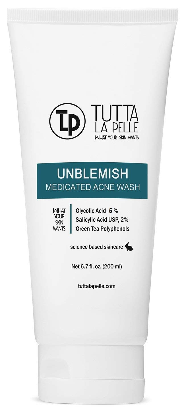 Tutta La Pelle Unblemish Medicated Acne Wash with Glycolic 5% & Salicylic 2% – Green Tea, 6.7 fl oz