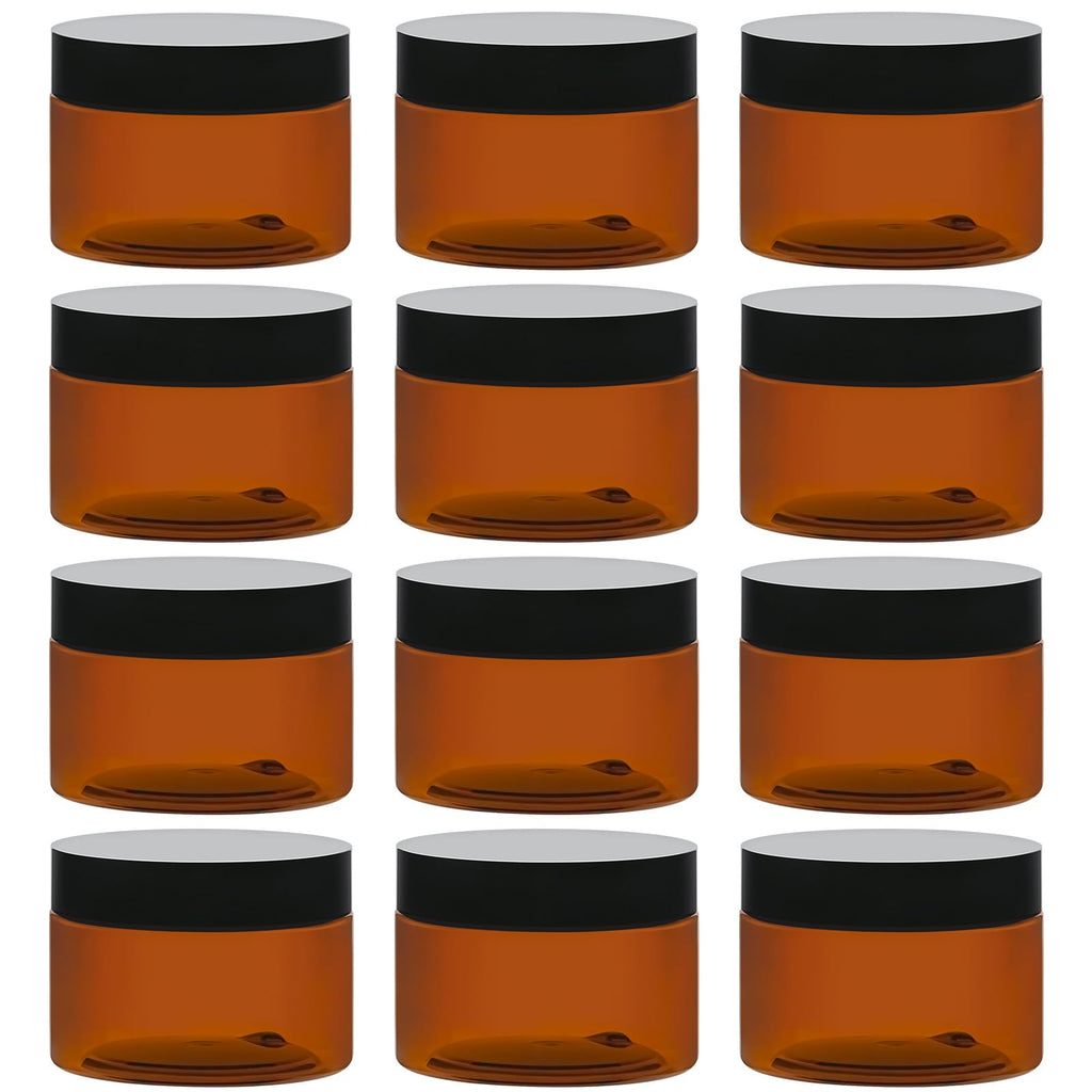 TUZAZO 4oz Amber Jars with Black Lids – 12 Pack Leak-Proof Travel Containers