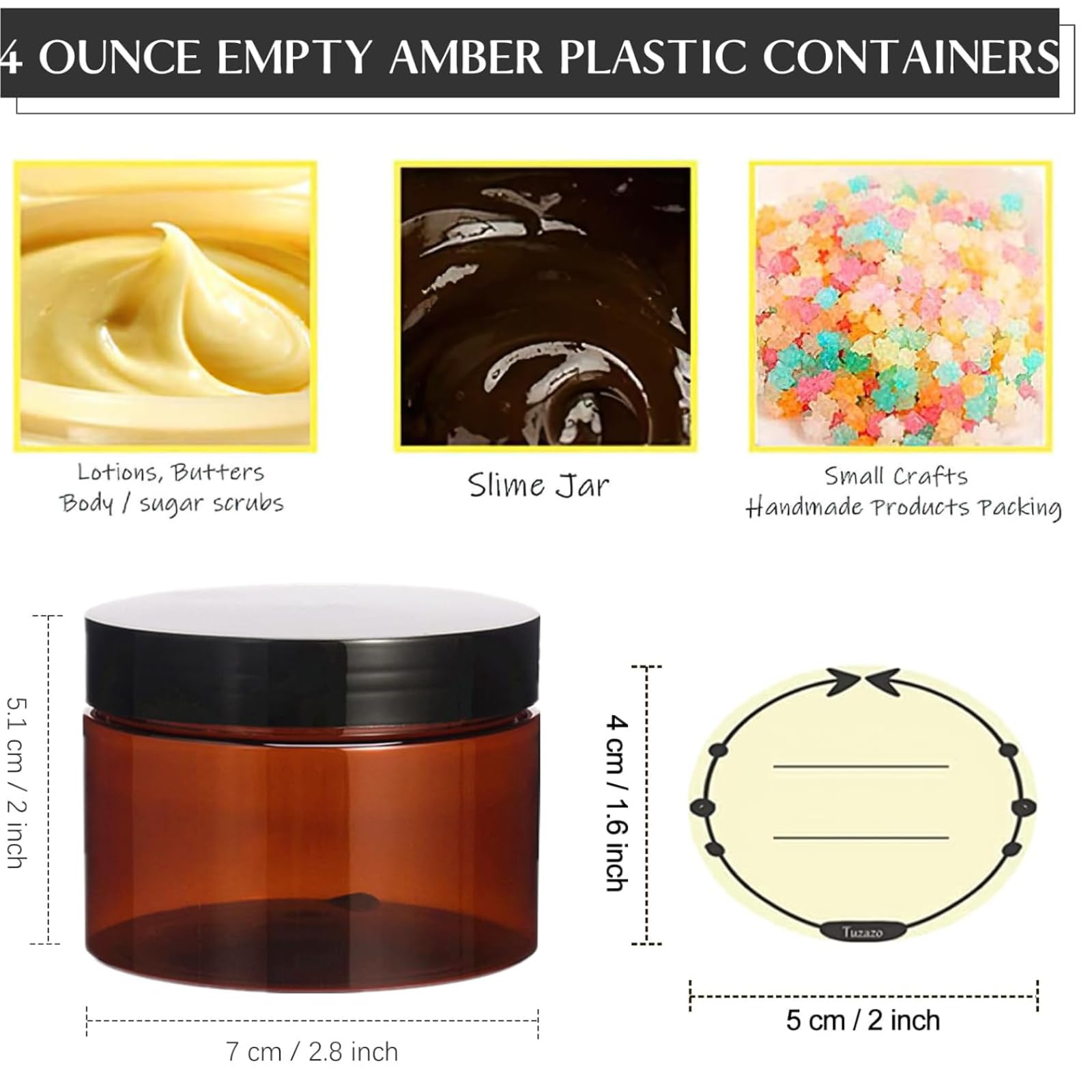 TUZAZO 4oz Amber Jars with Black Lids – 12 Pack Leak-Proof Travel Containers