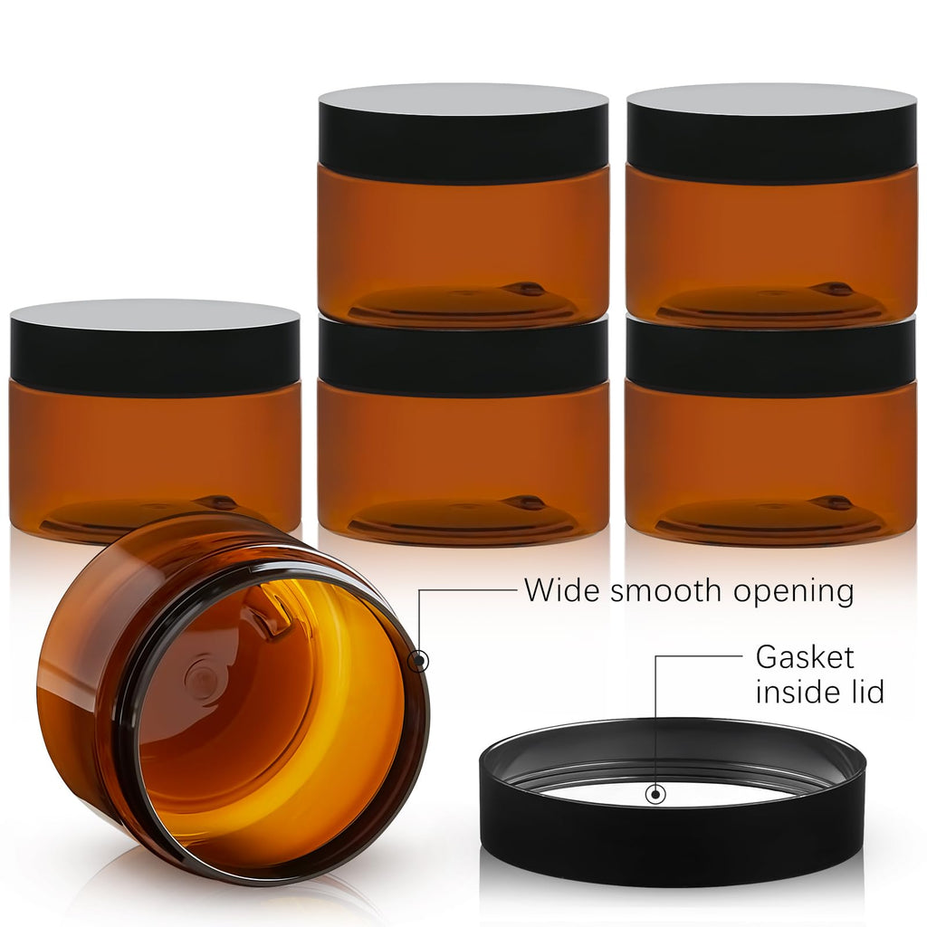TUZAZO 4oz Amber Jars with Black Lids – 12 Pack Leak-Proof Travel Containers
