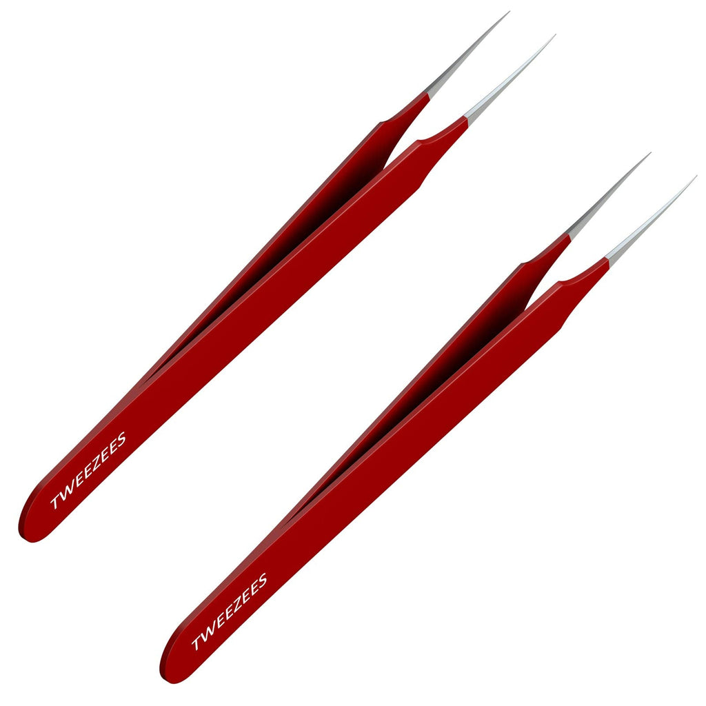 Tweezees Ingrown Hair Tweezers – Pointed Tip, Red, 2 Pack | Surgical-Grade Stainless Steel