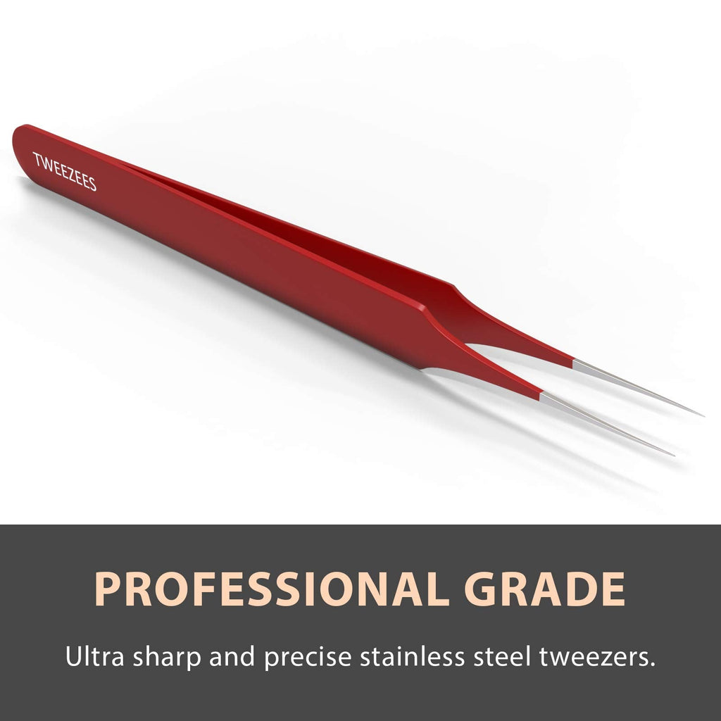 Tweezees Ingrown Hair Tweezers – Pointed Tip, Red, 2 Pack | Surgical-Grade Stainless Steel