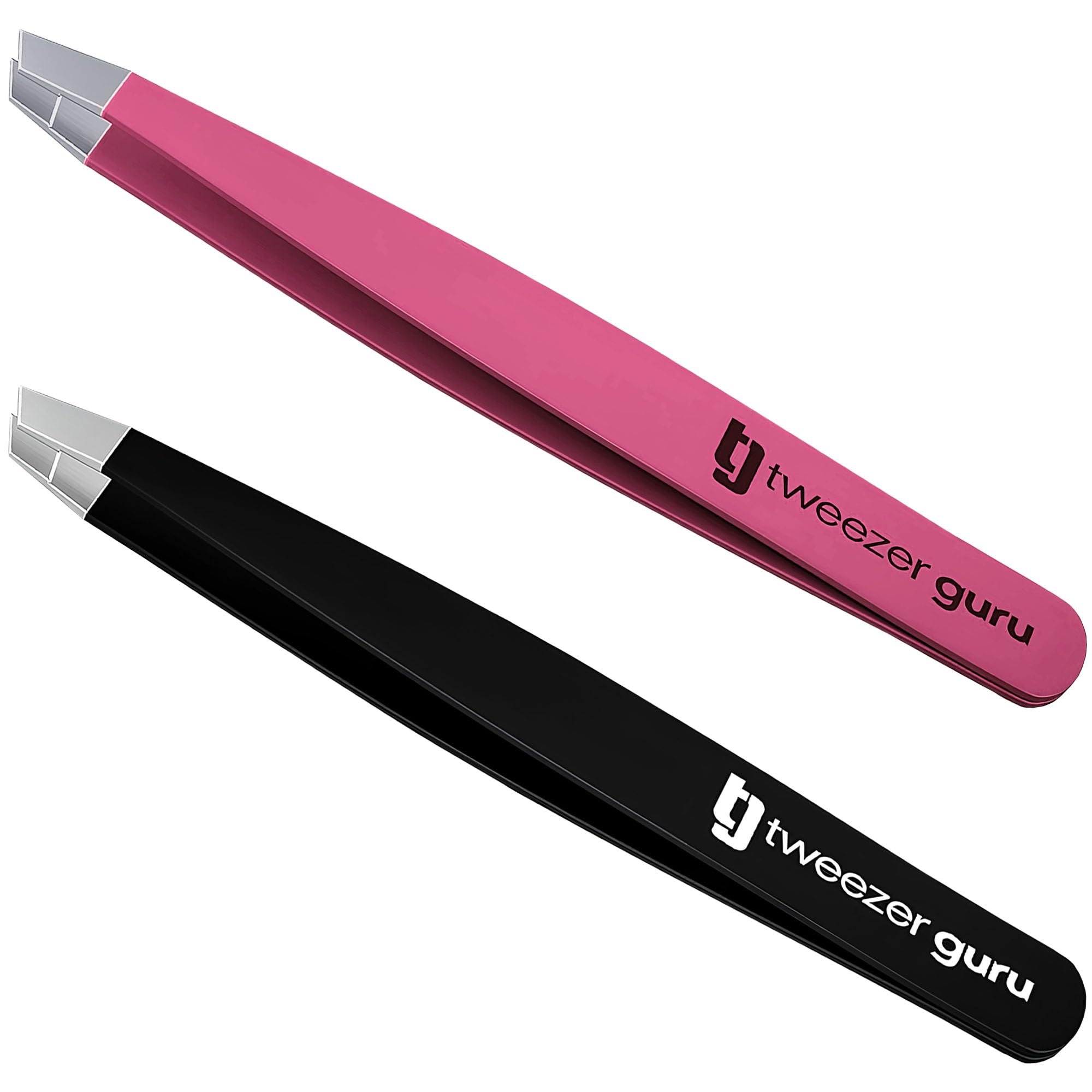 TWEEZER GURU 2-Pack Slant Tip Stainless Steel Eyebrow Tweezers