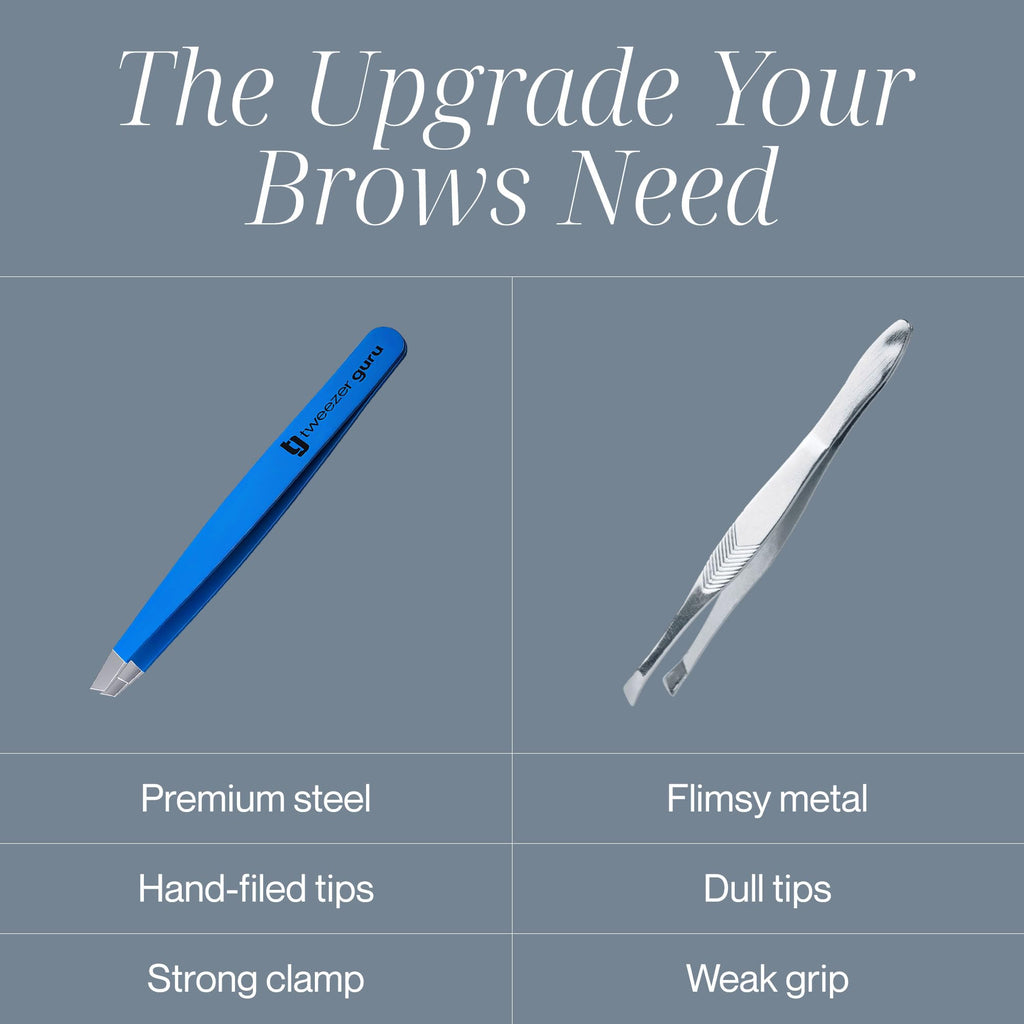 TWEEZER GURU 2-Piece Slant Pointed Precision Tweezers for Eyebrows, Ingrown Hairs & Blackheads