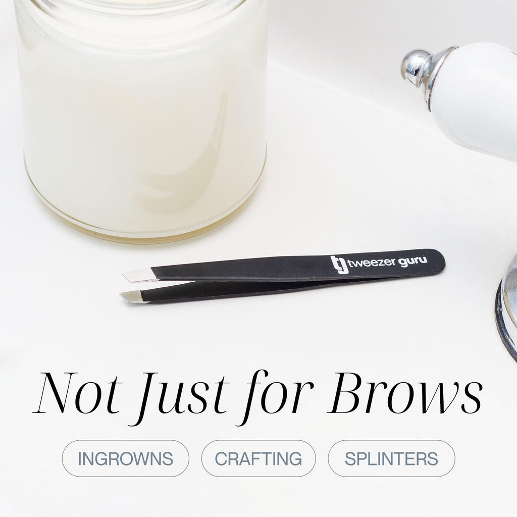 TWEEZER GURU 2-Piece Slant Pointed Precision Tweezers for Eyebrows, Ingrown Hairs & Blackheads