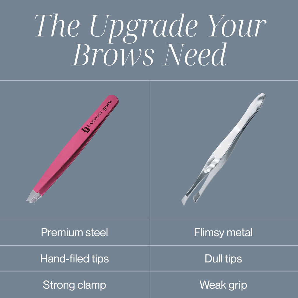 TWEEZER GURU 2-Pack Slant Tip Stainless Steel Eyebrow Tweezers