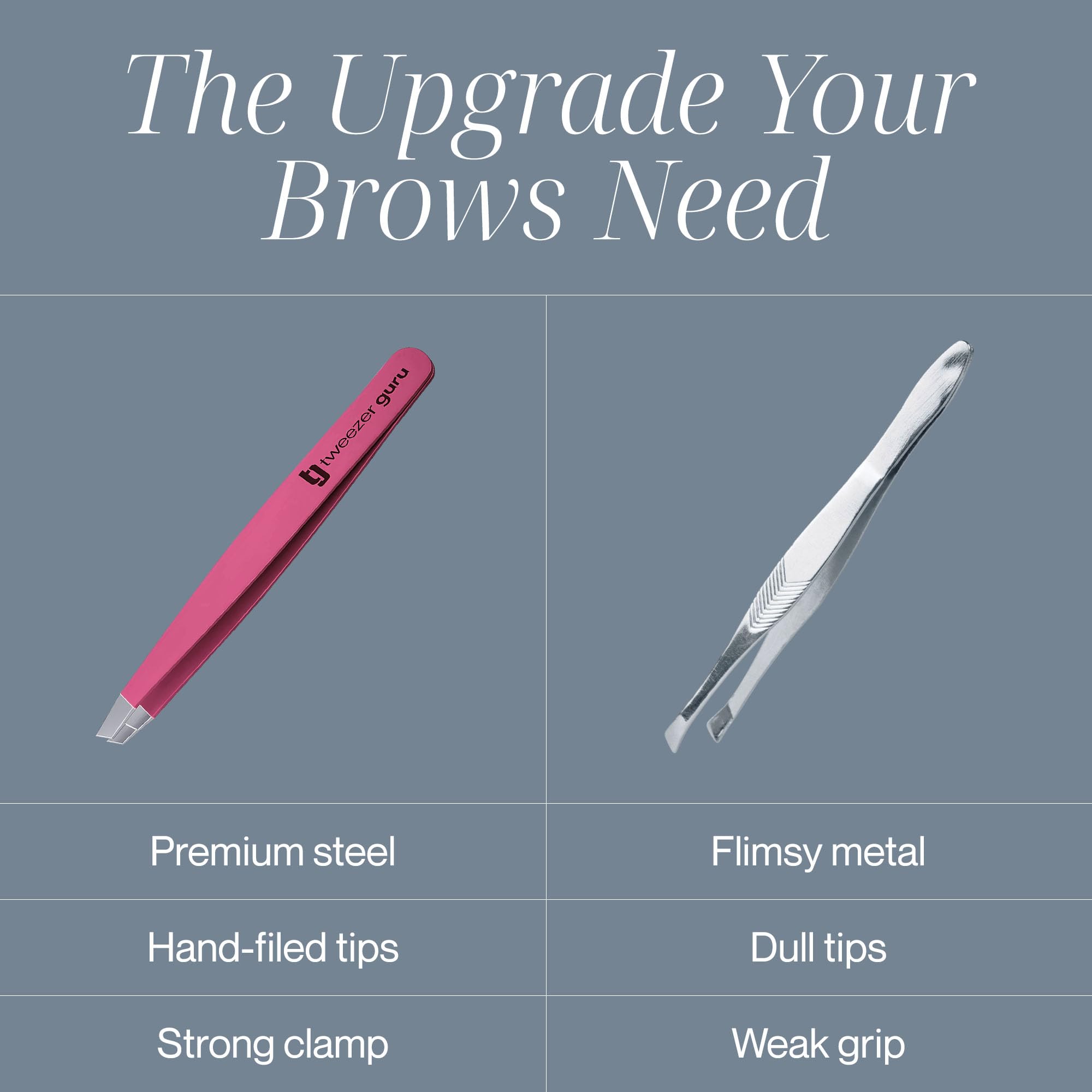 TWEEZER GURU 2-Pack Slant Tip Stainless Steel Eyebrow Tweezers