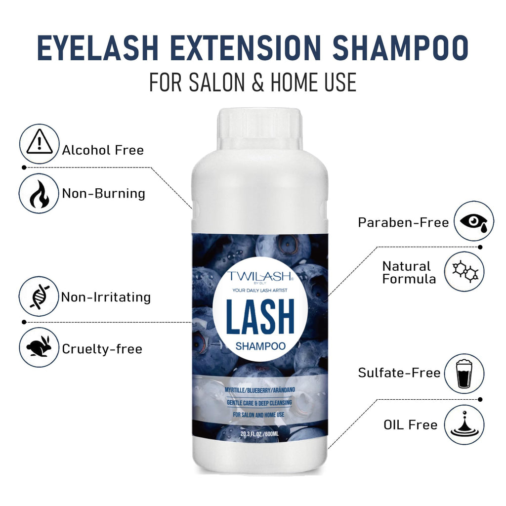 TWILASH BY DLY 600ml Lash Shampoo Bulk – Gentle Eyelash Cleanser for Extensions (Blueberry)