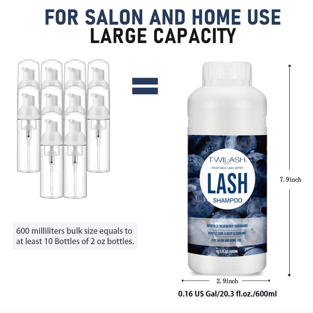 TWILASH BY DLY 600ml Lash Shampoo Bulk – Gentle Eyelash Cleanser for Extensions (Blueberry)