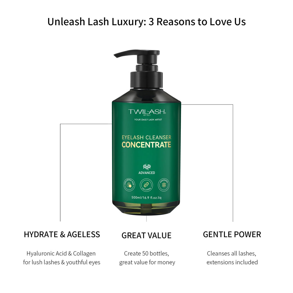 TWILASH BY DLY Eyelash Cleanser Concentrate Bulk 500ml / 17.1oz – Unscented Foaming Lash Shampoo for Extensions | Salon & Home Care – Makes 102.5oz