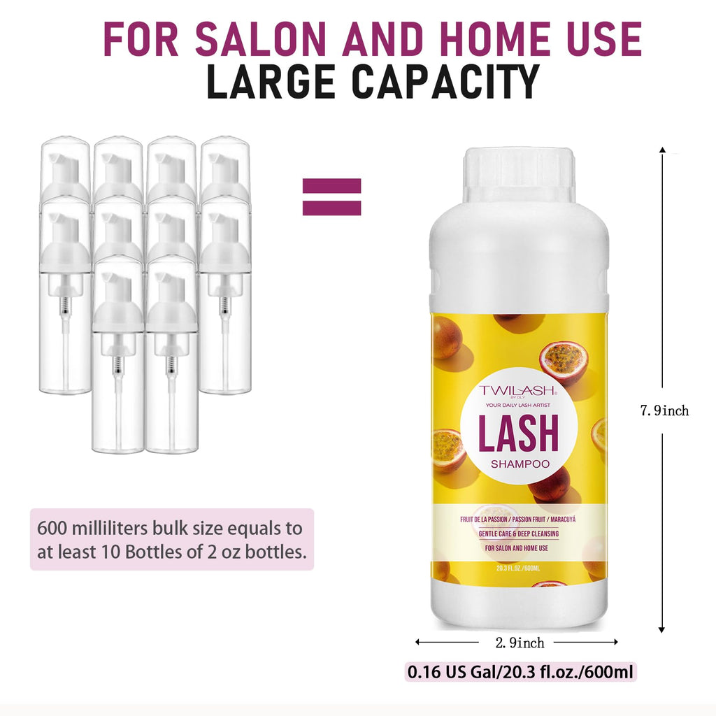 TWILASH BY DLY 600ml Lash Shampoo Bulk – Gentle Eyelash Cleanser for Extensions (Passion Fruit)