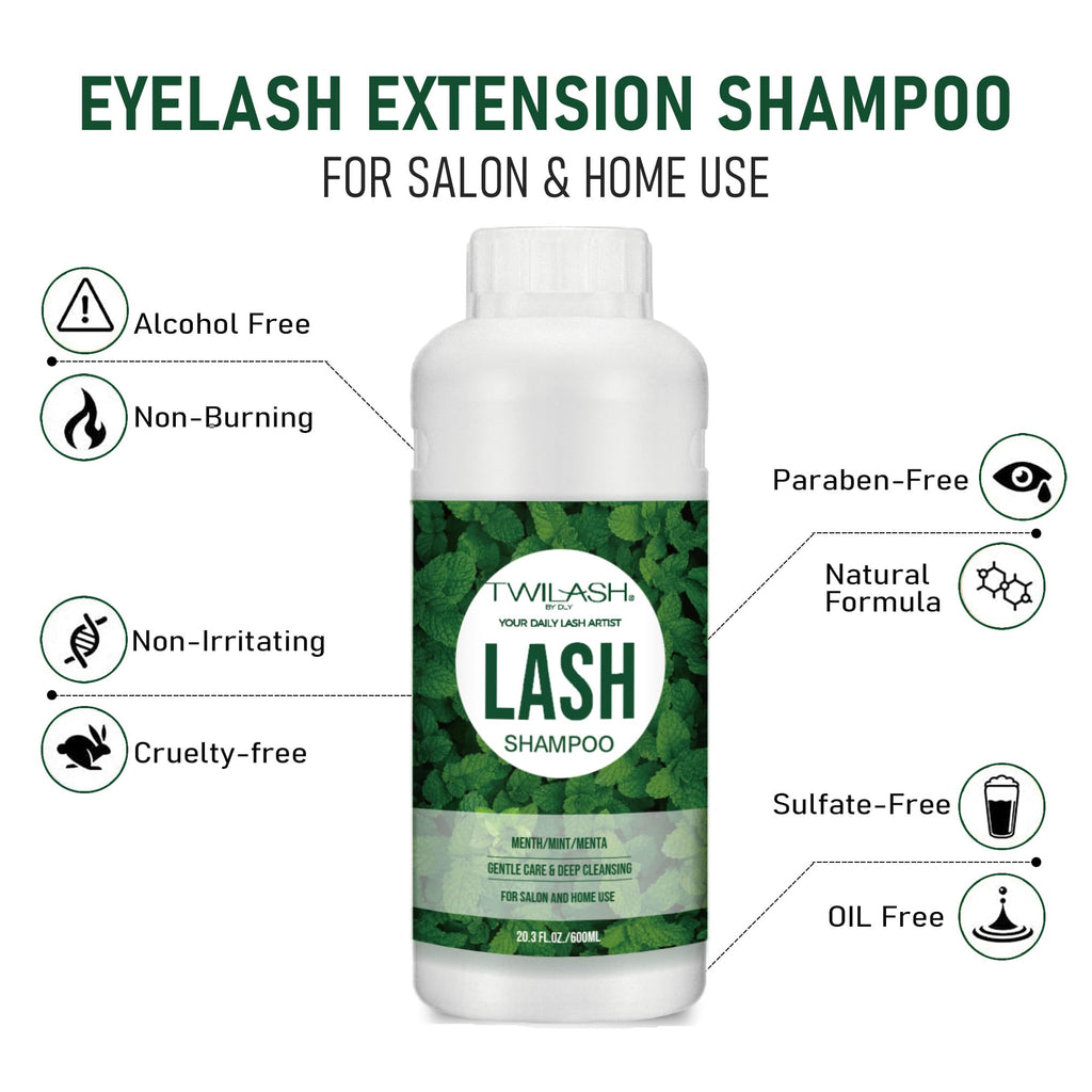 TWILASH BY DLY 600ml Lash Shampoo for Extensions – Gentle, Vegan Foaming Eyelash Cleanser for Salon & Home