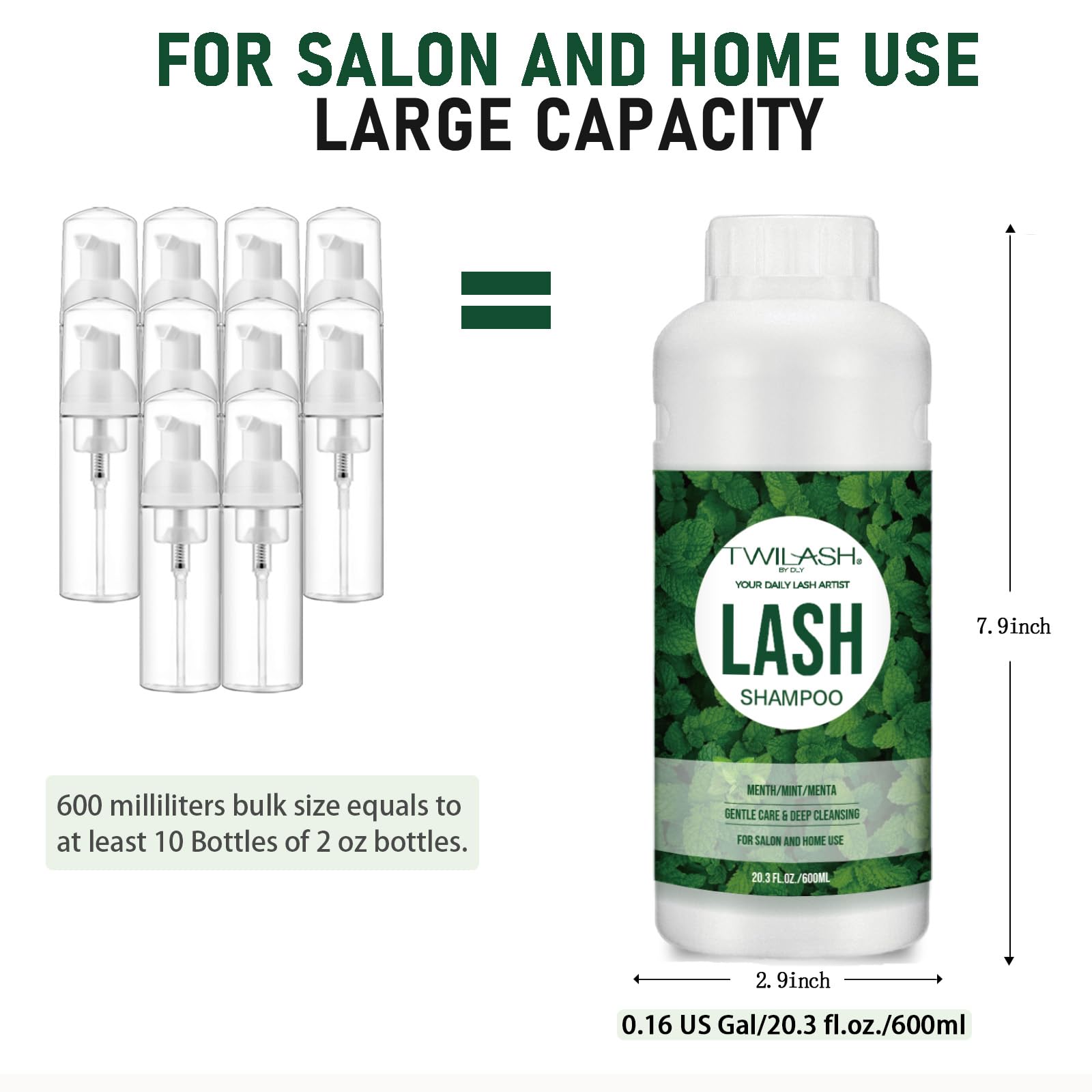 TWILASH BY DLY 600ml Lash Shampoo for Extensions – Gentle, Vegan Foaming Eyelash Cleanser for Salon & Home
