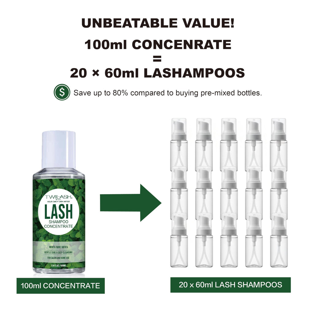 TWILASH by DLY 100ml Lash Shampoo Concentrate Kit – Oil-Free Cleanser for Extensions (Mint)