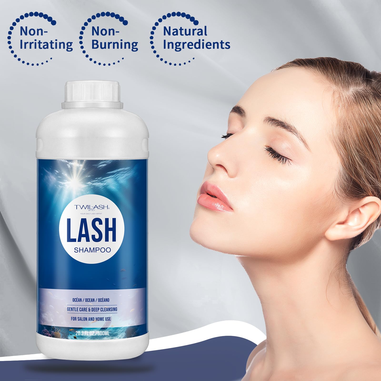 TWILASH BY DLY 600ml Lash Shampoo Bulk – Ocean Lash Cleanser for Extensions (Salon & Home)